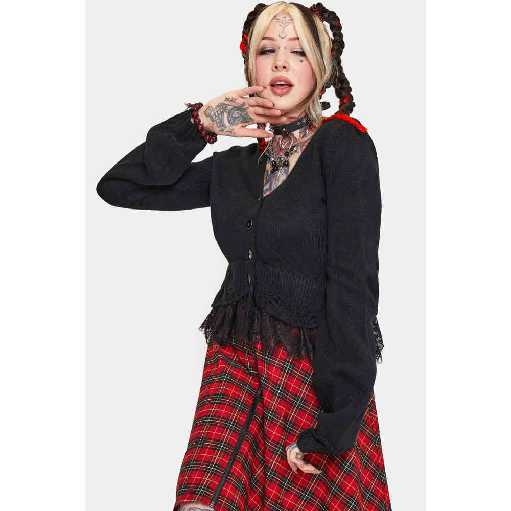 Jawbreaker - Distressed Hem Cropped Cardigan - Noir